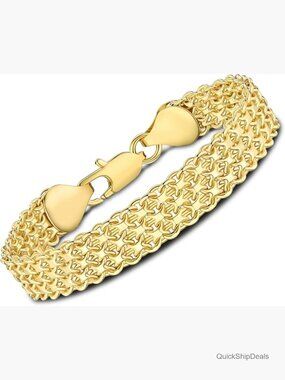 14K Gold Plated Mesh Chain Link Bracelet with Lobster Claw Clasp